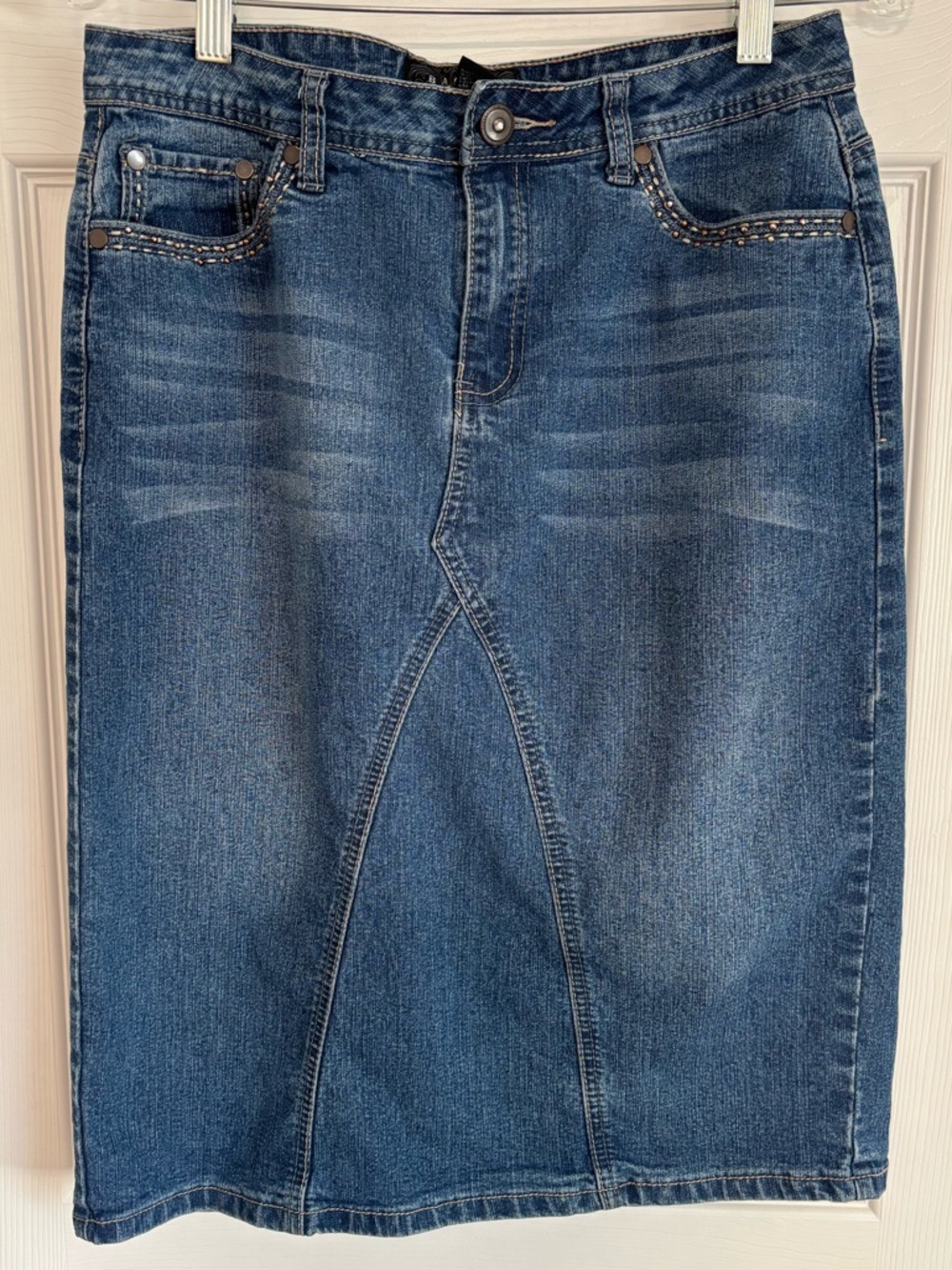 Denim Baccini western y2k denim midi skirt, size 8